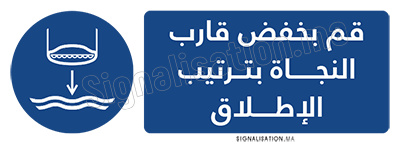 Abaisser l’embarcation desauvetage à l’eau dans l’ordre de lancement Plaque horizontale