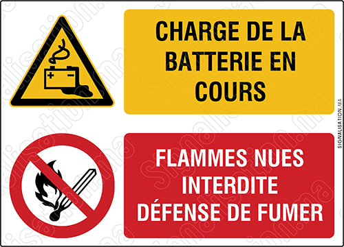Charge de la batterie en cours - Flammes nues interdite - Défense de fumer