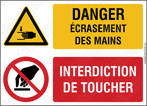 Danger écrasement des mains, interdiction de toucher